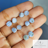 Rough Blue Opal Stud Earrings, Silver Plated Studs, Opal Gemstone Stud Earrings, Raw Blue Opal Earrings, Crystal Earrings, Fashion Jewelry